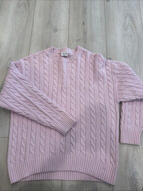 Aritzia Sunday Best Pink Cable Knit Sweater Medium Soft Cozy Classic